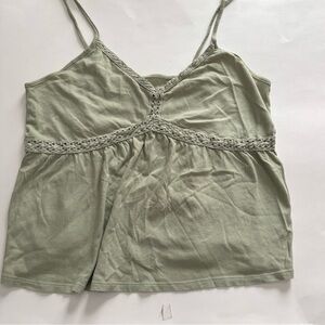 American Eagle Medium Spaghetti Strap Sage Green Baby Doll Tank Top 100% Cotton